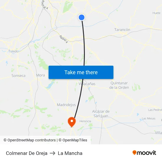 Colmenar De Oreja to La Mancha map