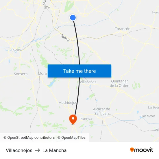 Villaconejos to La Mancha map