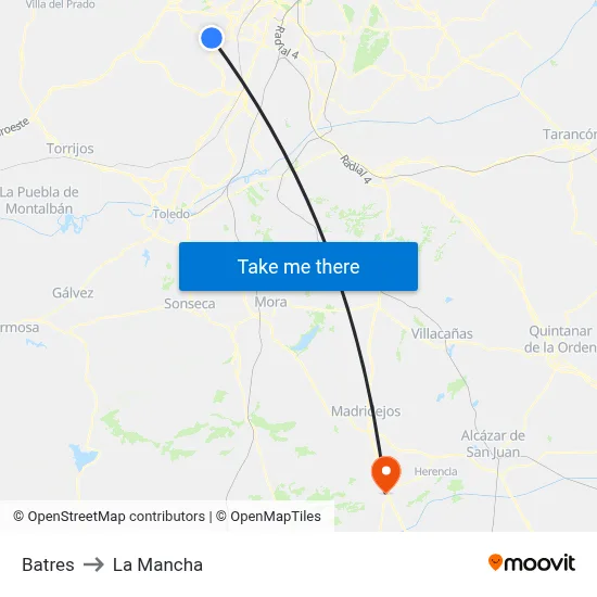 Batres to La Mancha map