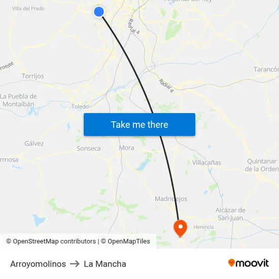 Arroyomolinos to La Mancha map