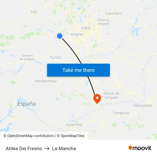 Aldea Del Fresno to La Mancha map
