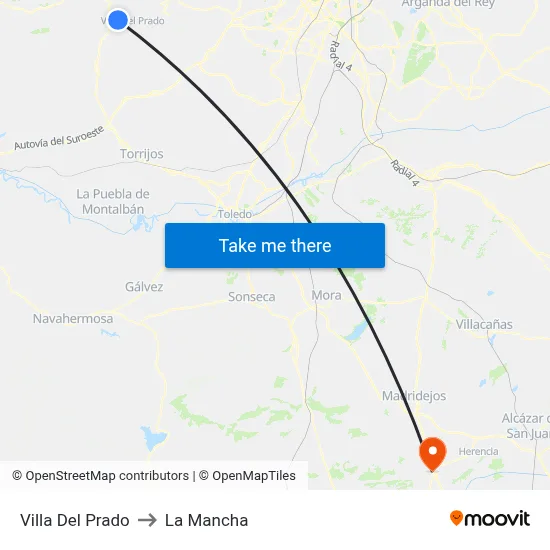 Villa Del Prado to La Mancha map