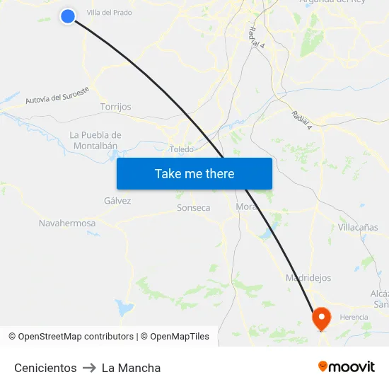 Cenicientos to La Mancha map