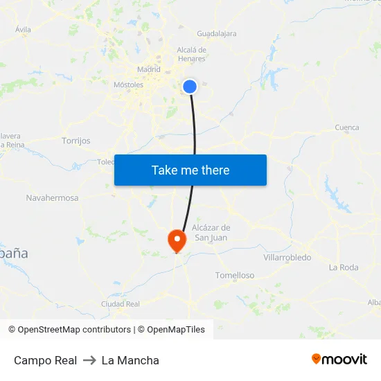 Campo Real to La Mancha map