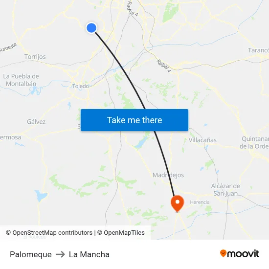 Palomeque to La Mancha map