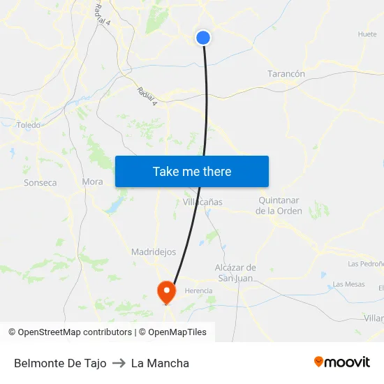 Belmonte De Tajo to La Mancha map
