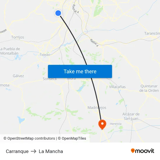 Carranque to La Mancha map