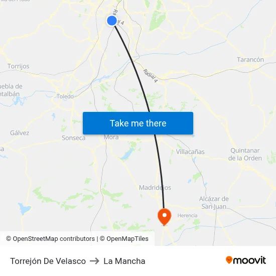 Torrejón De Velasco to La Mancha map