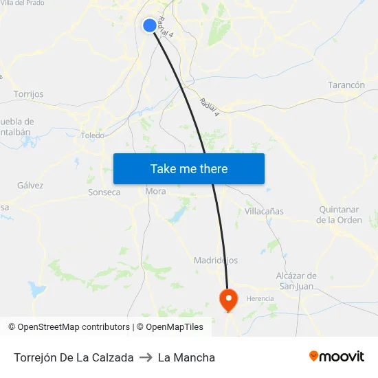 Torrejón De La Calzada to La Mancha map