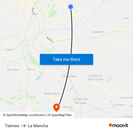 Tielmes to La Mancha map