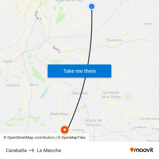 Carabaña to La Mancha map