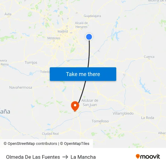 Olmeda De Las Fuentes to La Mancha map