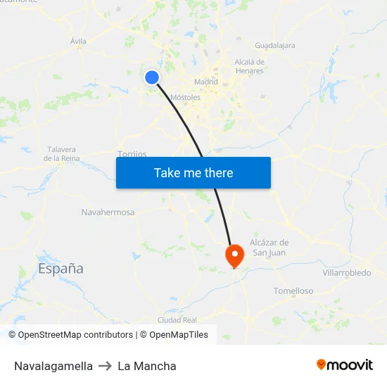 Navalagamella to La Mancha map