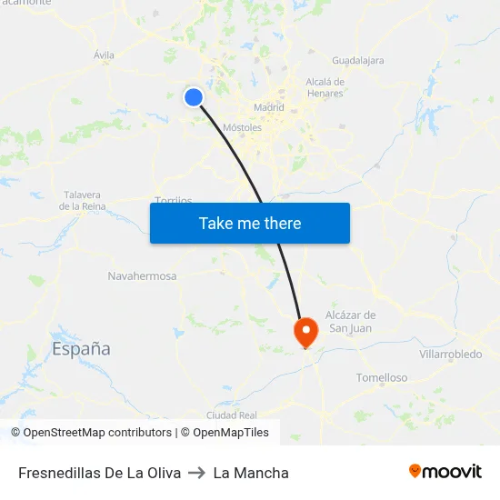 Fresnedillas De La Oliva to La Mancha map