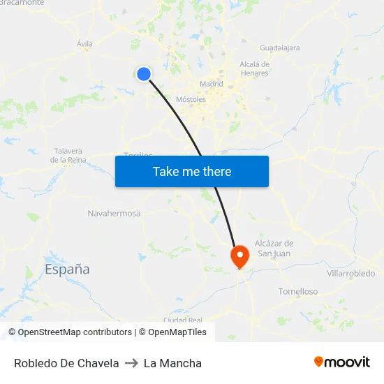 Robledo De Chavela to La Mancha map