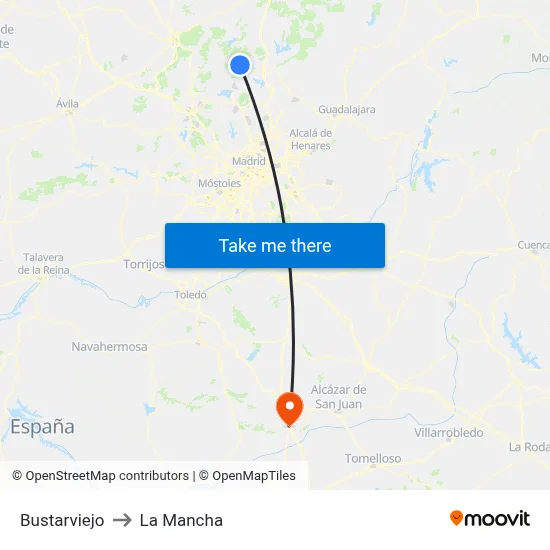 Bustarviejo to La Mancha map