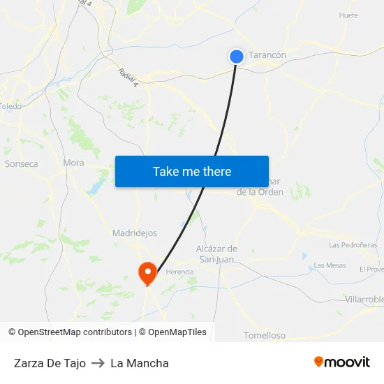 Zarza De Tajo to La Mancha map