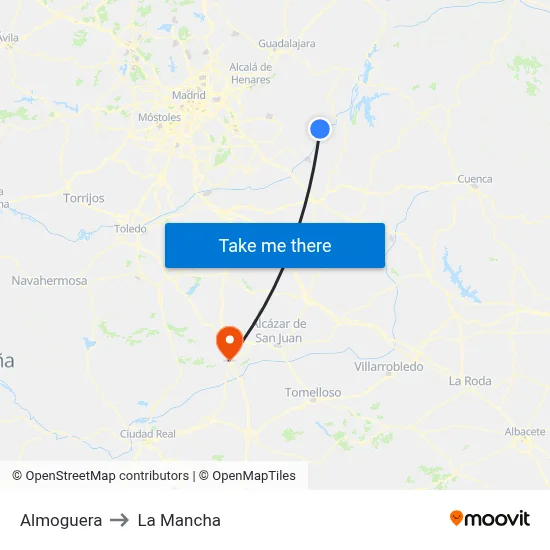 Almoguera to La Mancha map
