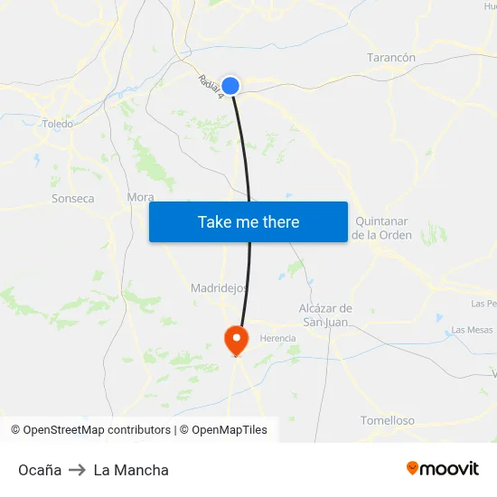 Ocaña to La Mancha map