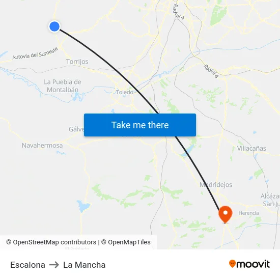 Escalona to La Mancha map