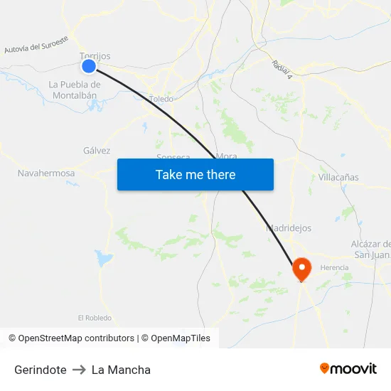 Gerindote to La Mancha map