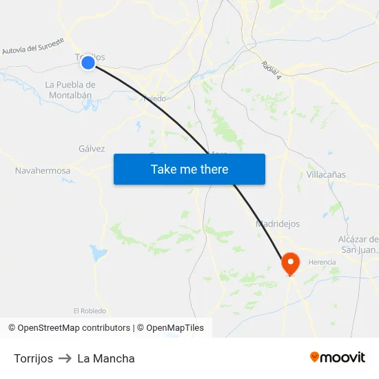 Torrijos to La Mancha map