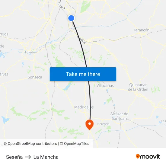 Seseña to La Mancha map