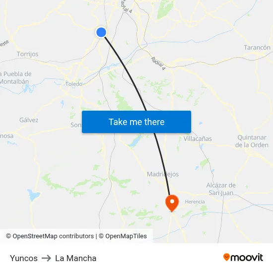 Yuncos to La Mancha map