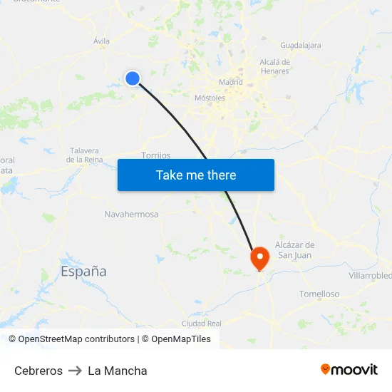 Cebreros to La Mancha map