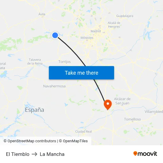 El Tiemblo to La Mancha map