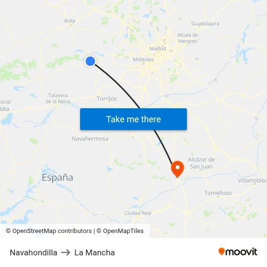 Navahondilla to La Mancha map