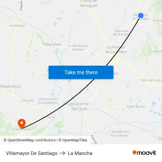 Villamayor De Santiago to La Mancha map