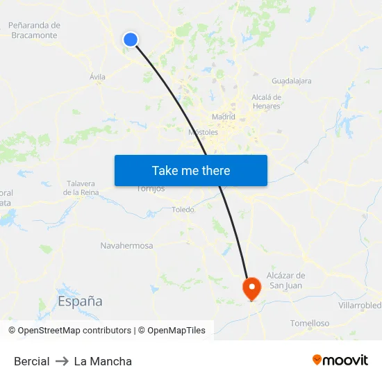 Bercial to La Mancha map