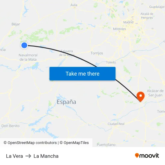 La Vera to La Mancha map