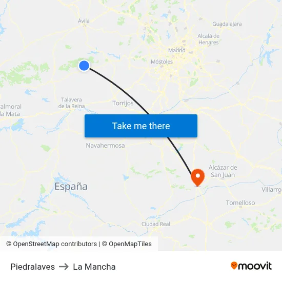 Piedralaves to La Mancha map