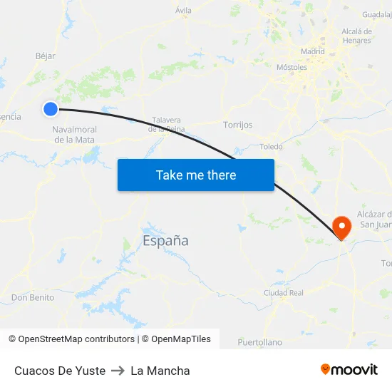 Cuacos De Yuste to La Mancha map
