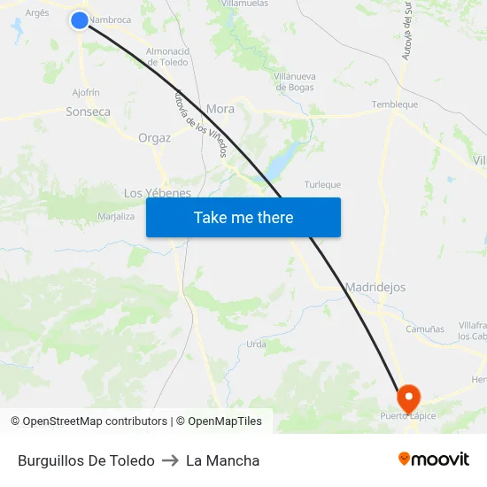 Burguillos De Toledo to La Mancha map