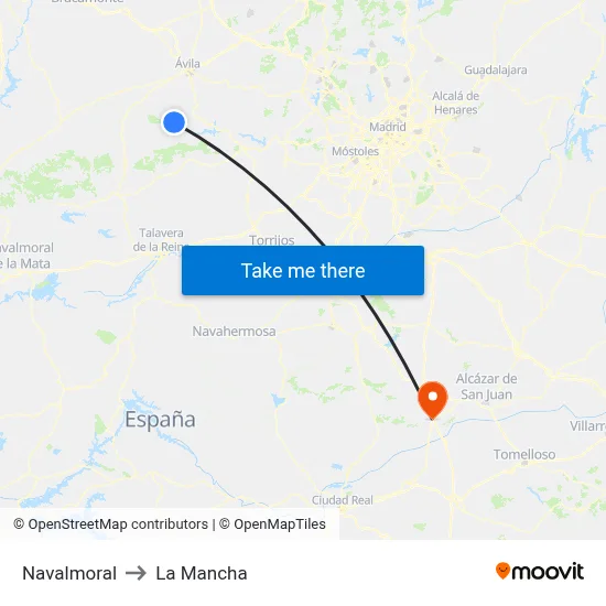 Navalmoral to La Mancha map