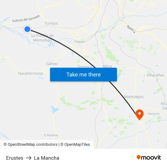 Erustes to La Mancha map
