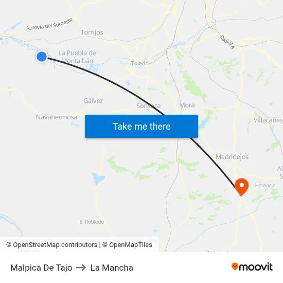 Malpica De Tajo to La Mancha map