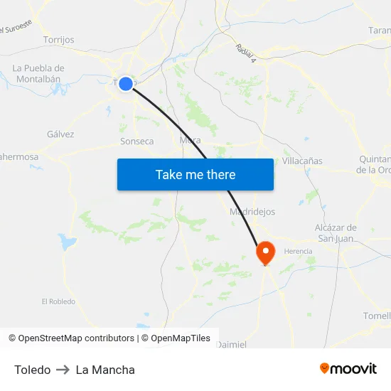 Toledo to La Mancha map