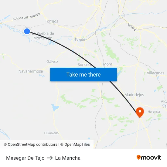 Mesegar De Tajo to La Mancha map