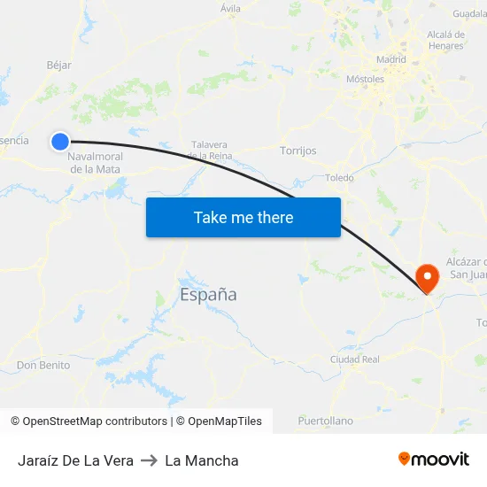 Jaraíz De La Vera to La Mancha map