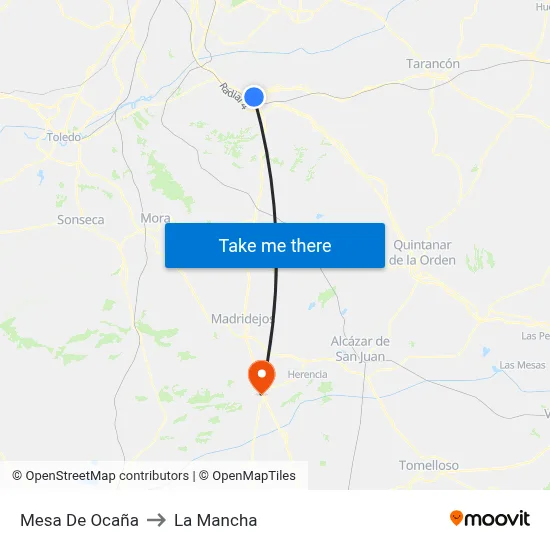 Mesa De Ocaña to La Mancha map