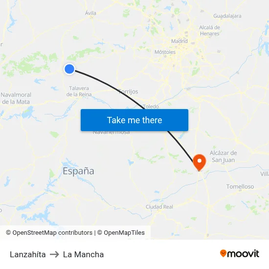 Lanzahíta to La Mancha map