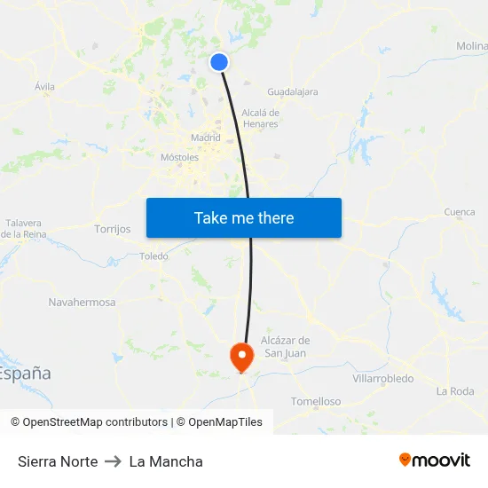 Sierra Norte to La Mancha map