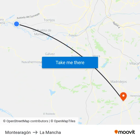 Montearagón to La Mancha map