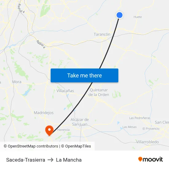 Saceda-Trasierra to La Mancha map