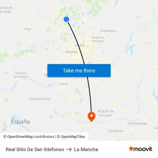 Real Sitio De San Ildefonso to La Mancha map