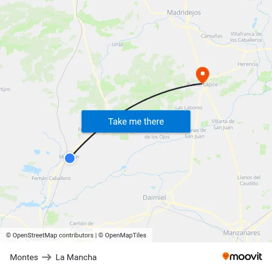 Montes to La Mancha map